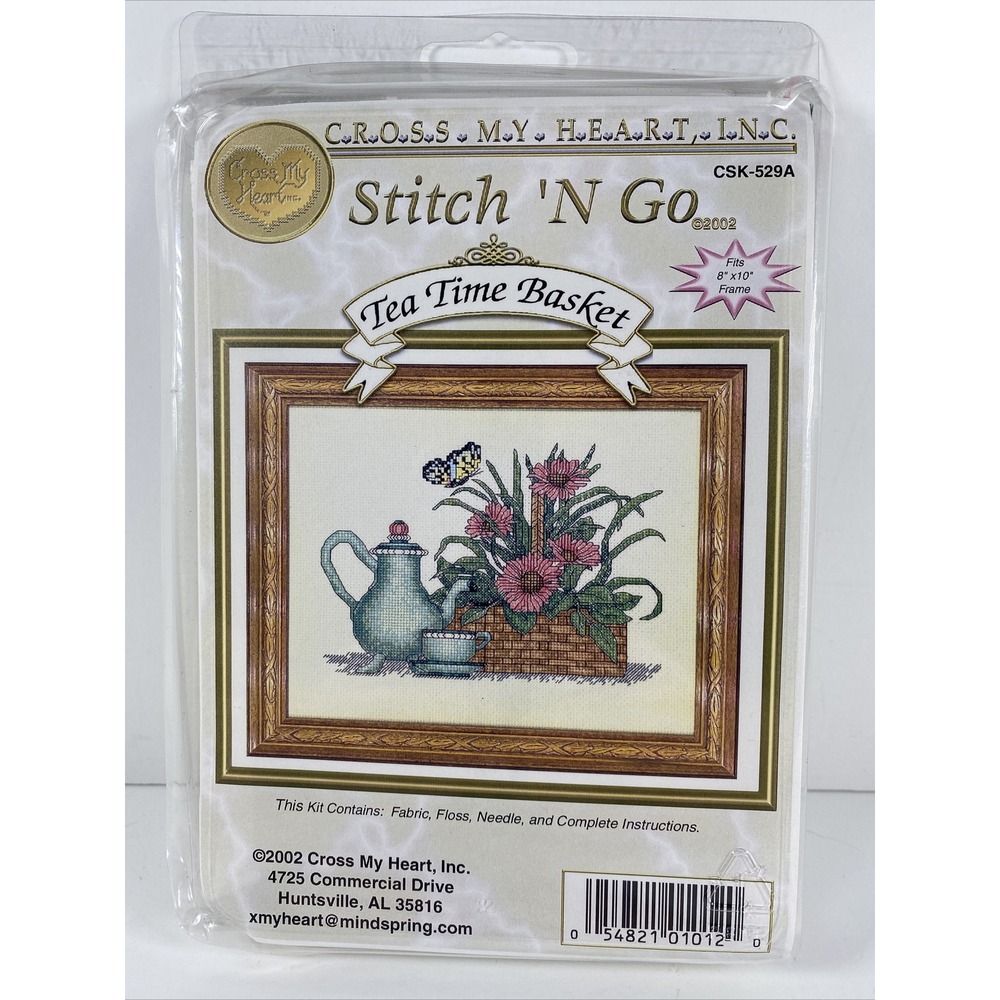 Cross My Heart Stitch 'N Go TEA TIME BASKET Cross Stitch Kit Floral Insect‎